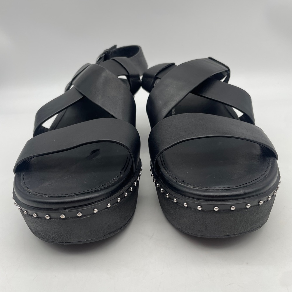 Pilar Platform Clogs Fit Flop Back Strap Black Leather Microstudded CUSHX Sz 10 - Picture 2 of 10